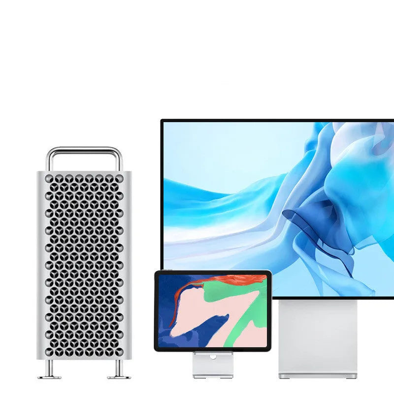 Alloy mobile phone and tablet holder with lazy bracket design for desktop use in dark grey or silver