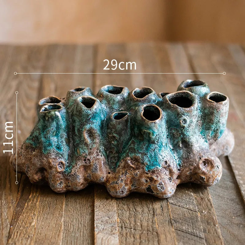 Ceramic Barnacle Vase with porous surface medium New Chinese style decorative flower pot