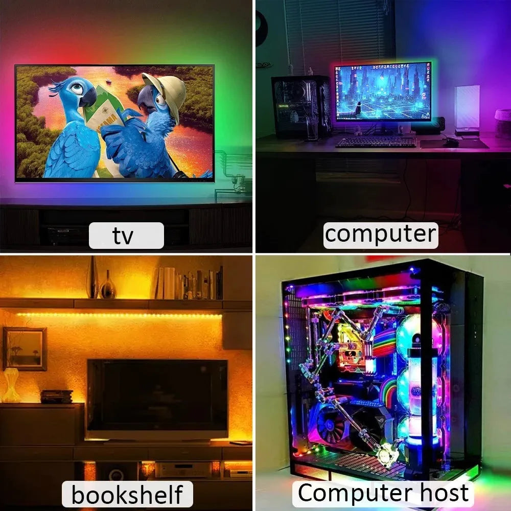 USB LED strip light with 60 SMD2835 LEDs per metre and 3-button controller for TV background lighting