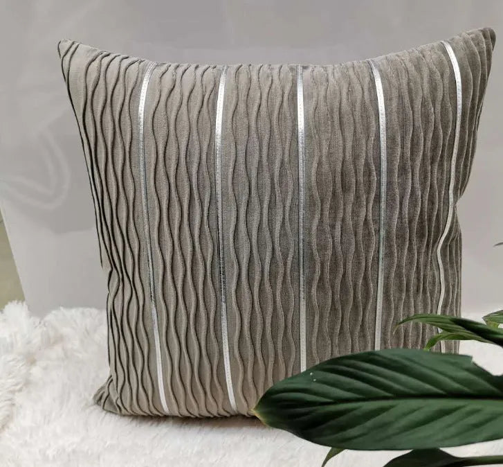 Plush velvet cushion cover in stripe pattern, 45x45cm, available in multiple colours for sofa use.