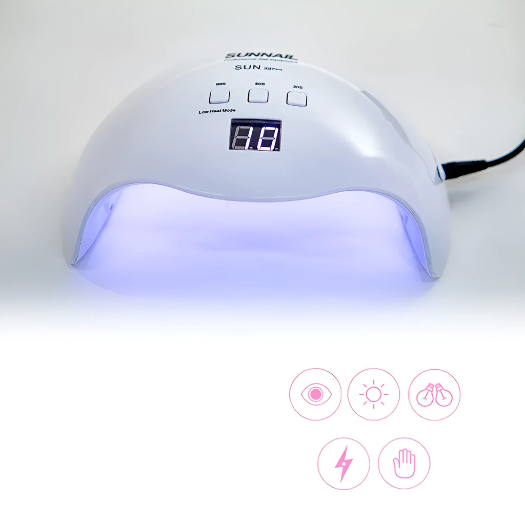 White SUN X9Plus nail phototherapy LED lamp with 21 beads and induction sensor on a desk