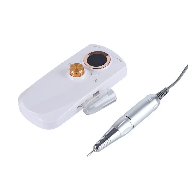 White rechargeable nail polisher portable electric drill for natural and artificial nails with speed control buttons