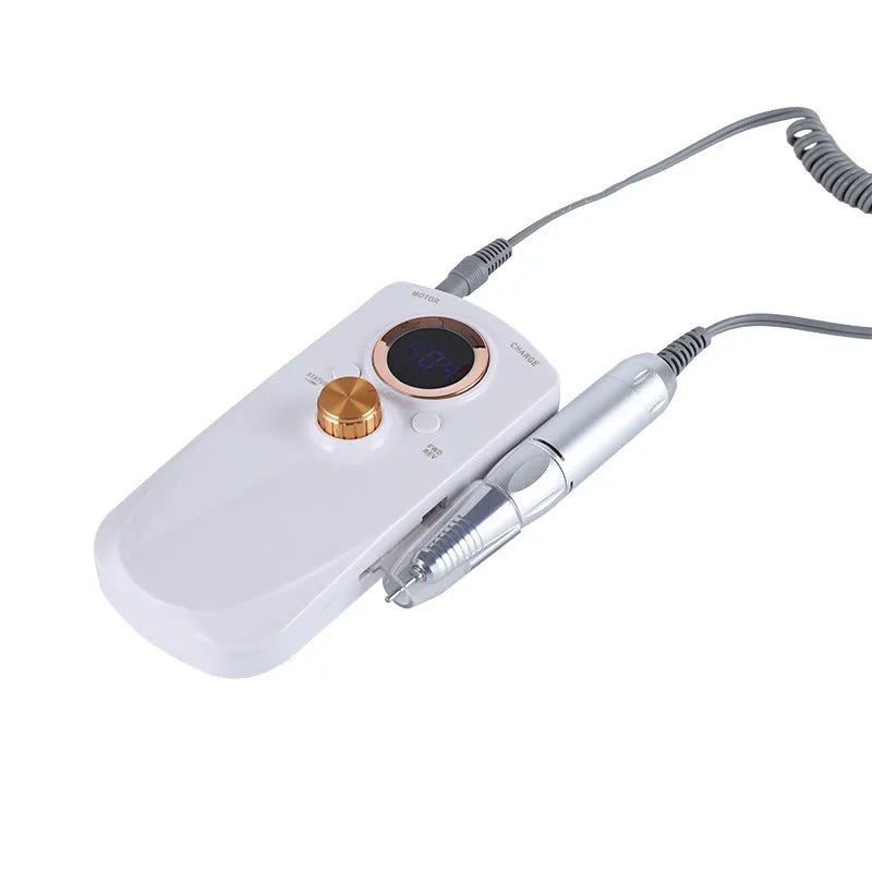White rechargeable nail polisher portable electric drill for natural and artificial nails with speed control buttons