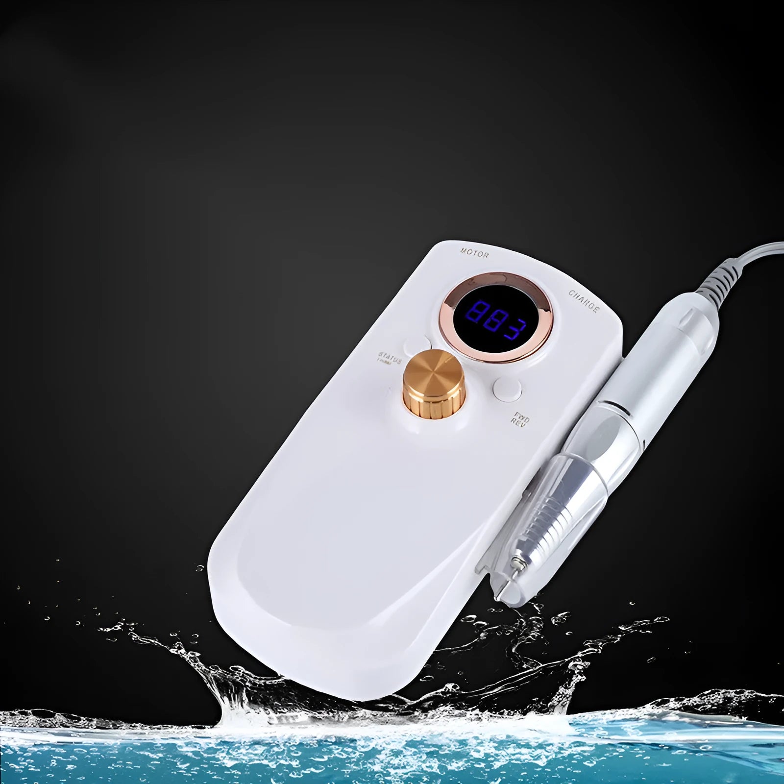 White rechargeable nail polisher portable electric drill for natural and artificial nails with speed control buttons