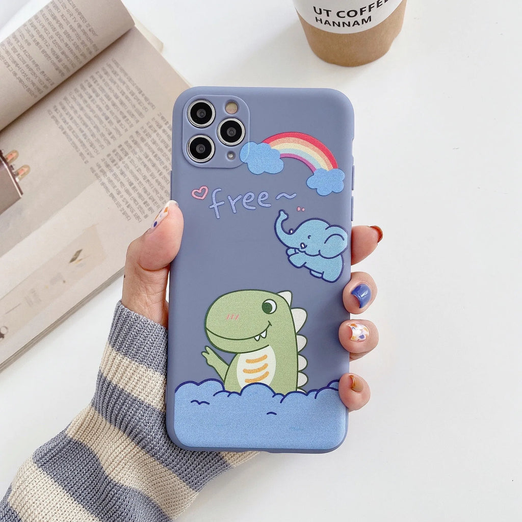 Cartoon dinosaur TPU soft shell phone case for iPhone, frosted back cover in blue