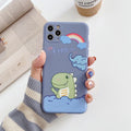 Cartoon dinosaur TPU soft shell phone case for iPhone, frosted back cover in blue