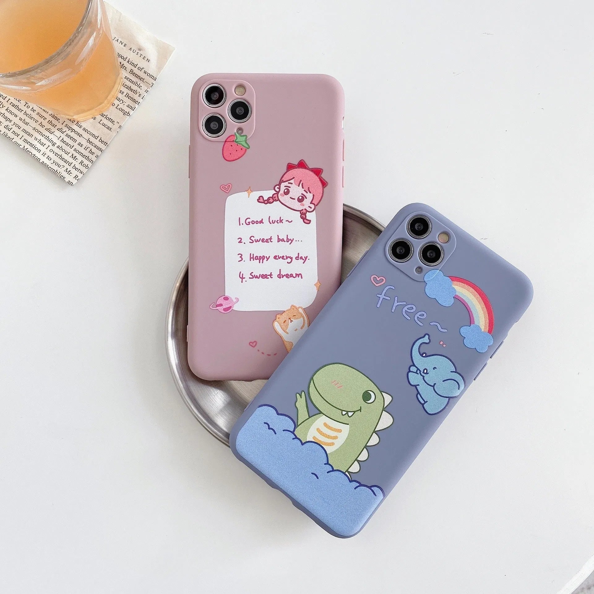 Cartoon dinosaur TPU soft shell phone case for iPhone, frosted back cover in blue
