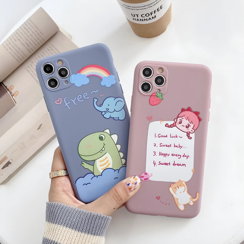 Cartoon dinosaur TPU soft shell phone case for iPhone, frosted back cover in blue