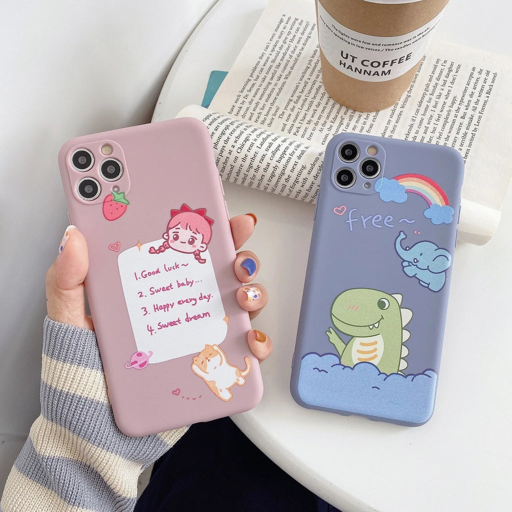 Cartoon dinosaur TPU soft shell phone case for iPhone, frosted back cover in blue