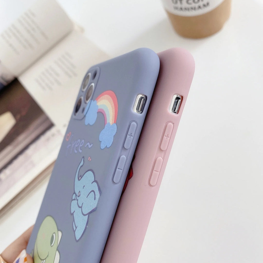 Cartoon dinosaur TPU soft shell phone case for iPhone, frosted back cover in blue