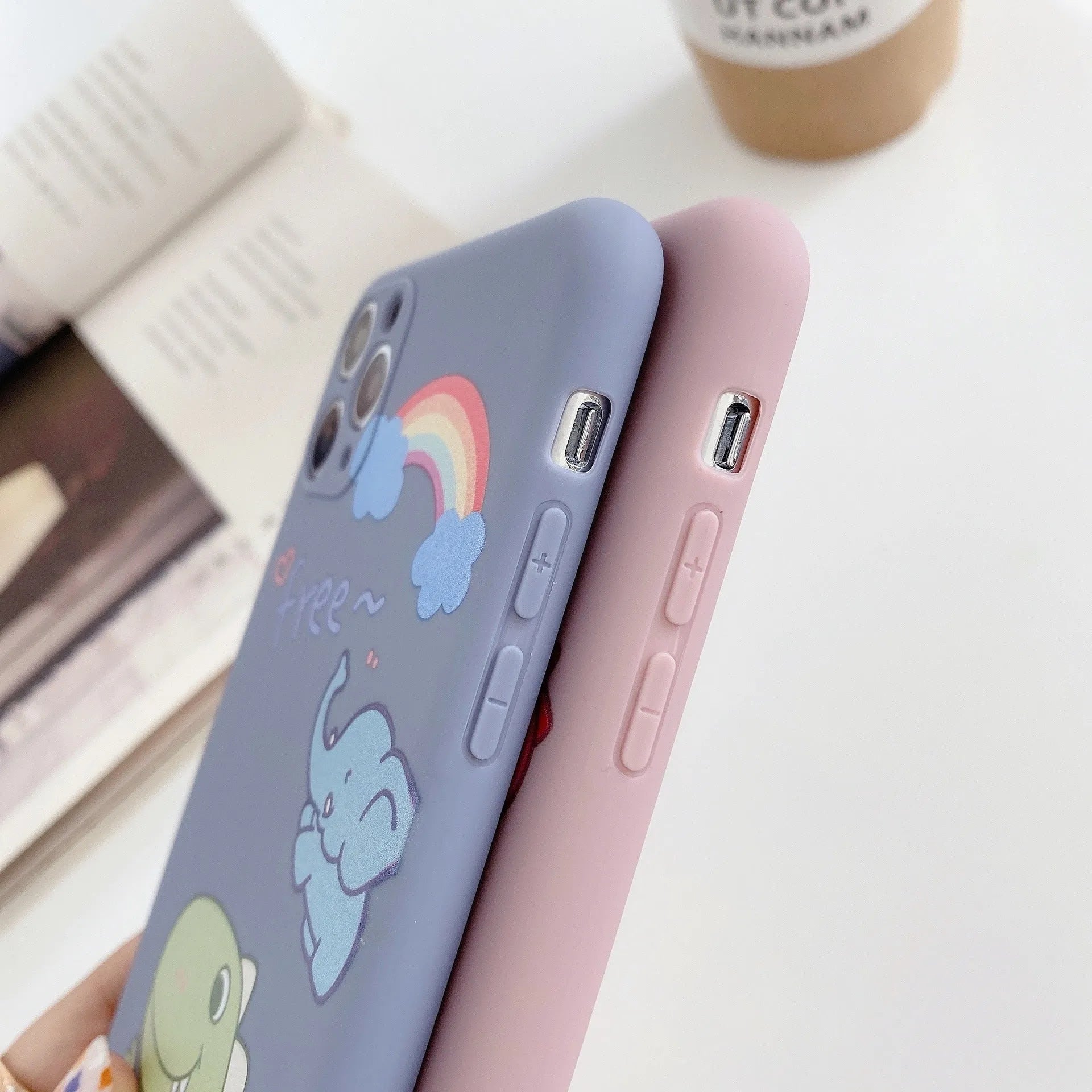 Cartoon dinosaur TPU soft shell phone case for iPhone, frosted back cover in blue