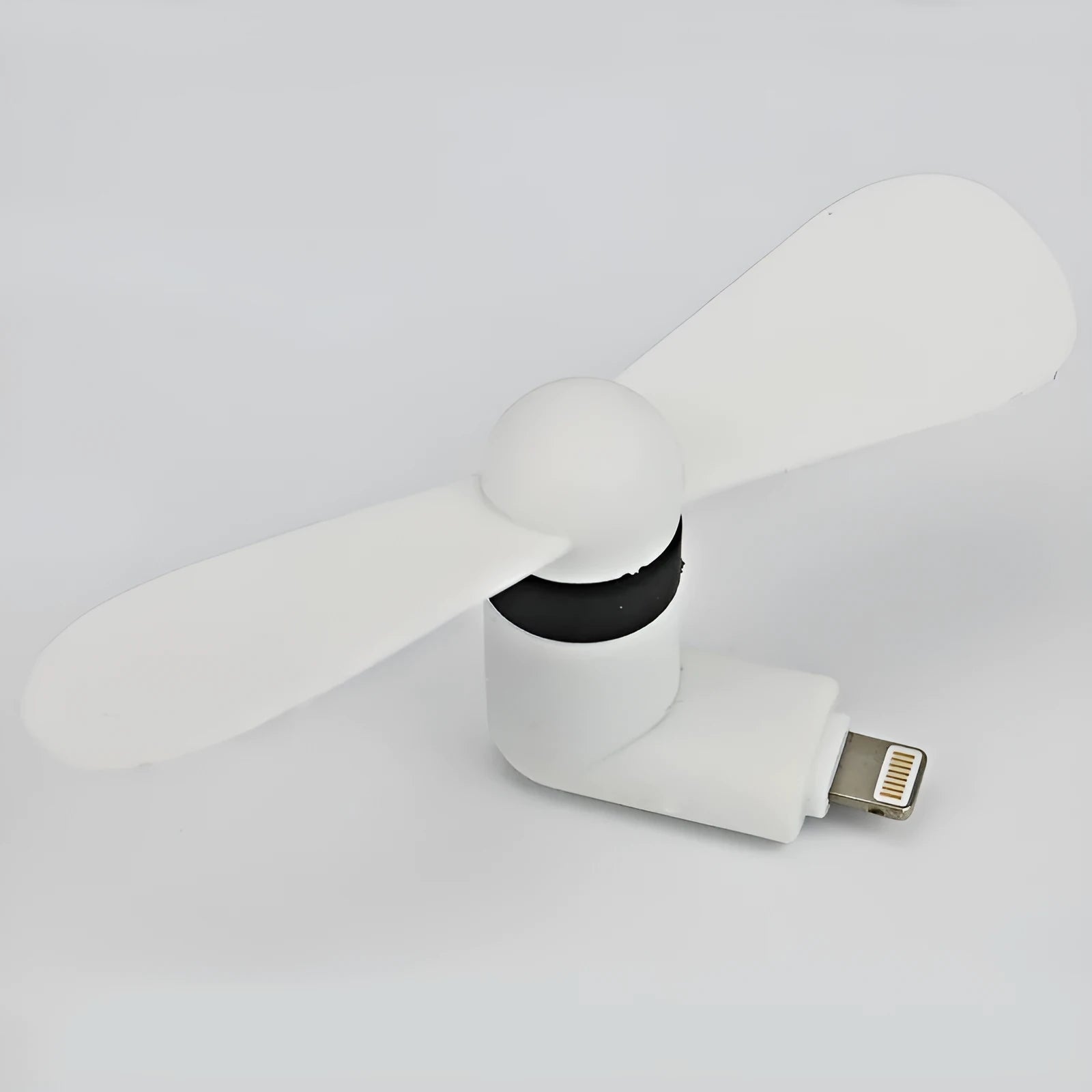 Plastic mobile phone mini fan compatible with Apple and Android in white with rotary switch