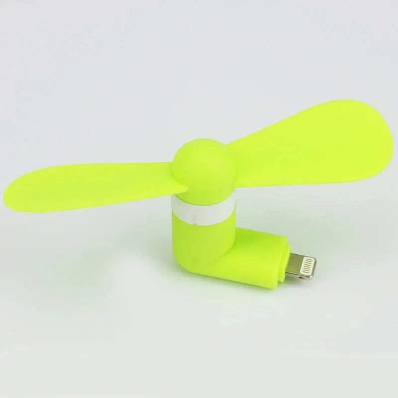 Plastic mobile phone mini fan compatible with Apple and Android in white with rotary switch