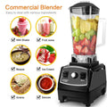 Black 2L blender with 2200W motor and three speed control dial on a kitchen counter