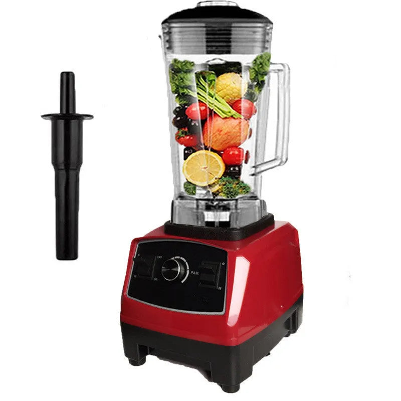 Black 2L blender with 2200W motor and three speed control dial on a kitchen counter