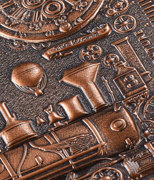 Retro embossed notepad diary in metallic colours showing three-dimensional cover design