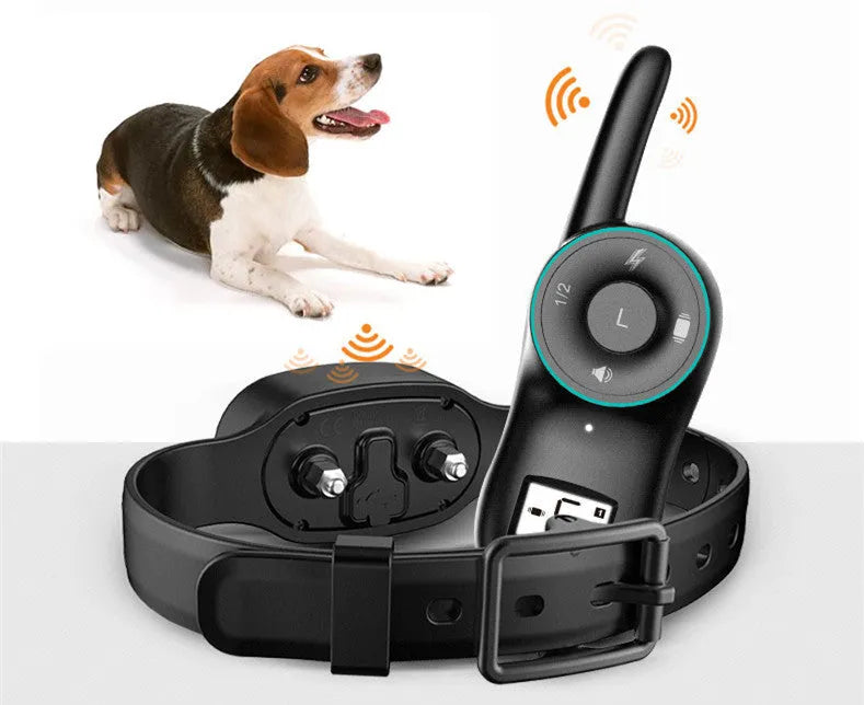 Waterproof rechargeable dog training collar with remote control in black or orange