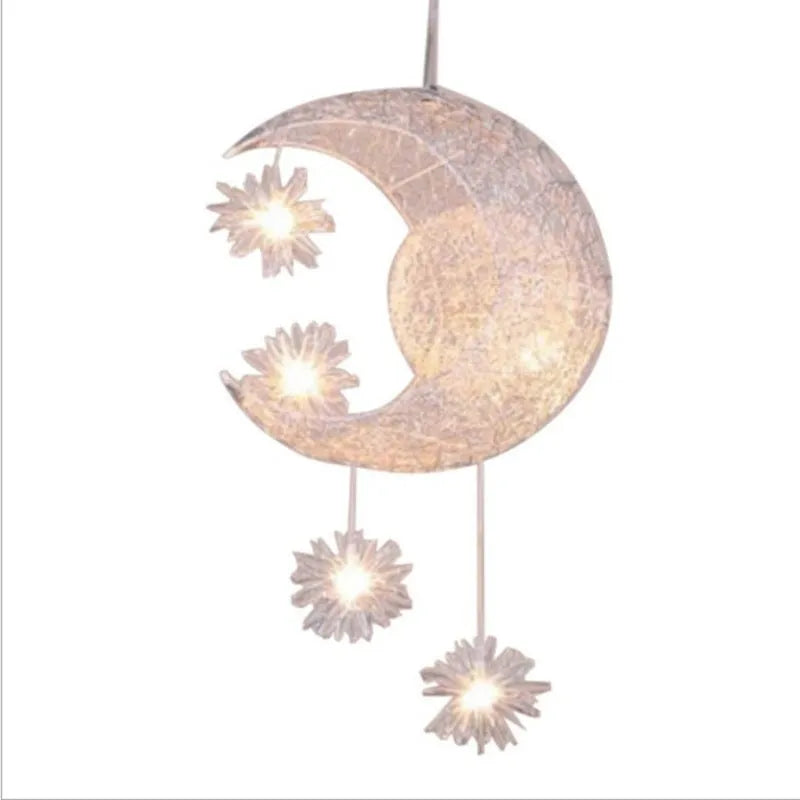 Aluminum wire star moon chandelier with iron body, 250mm diameter, LED warm white light, for restaurant or bedroom