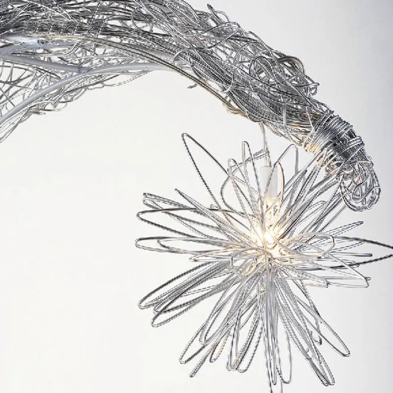 Aluminum wire star moon chandelier with iron body, 250mm diameter, LED warm white light, for restaurant or bedroom