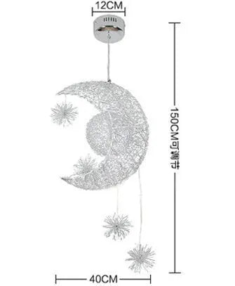 Aluminum wire star moon chandelier with iron body, 250mm diameter, LED warm white light, for restaurant or bedroom