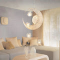Aluminum wire star moon chandelier with iron body, 250mm diameter, LED warm white light, for restaurant or bedroom