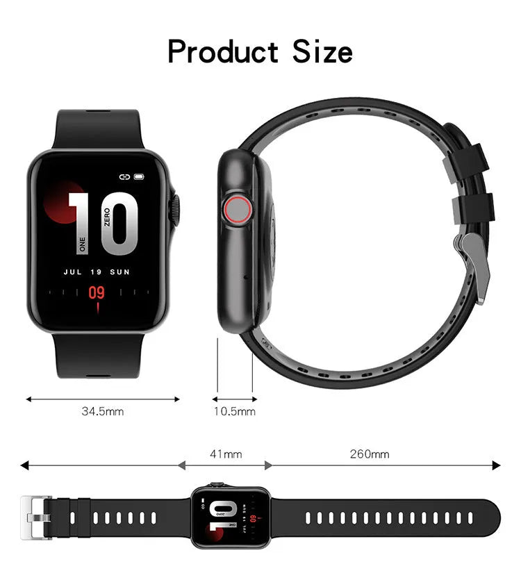 Colour screen smart watch with black liquid silicone strap showing split-screen display