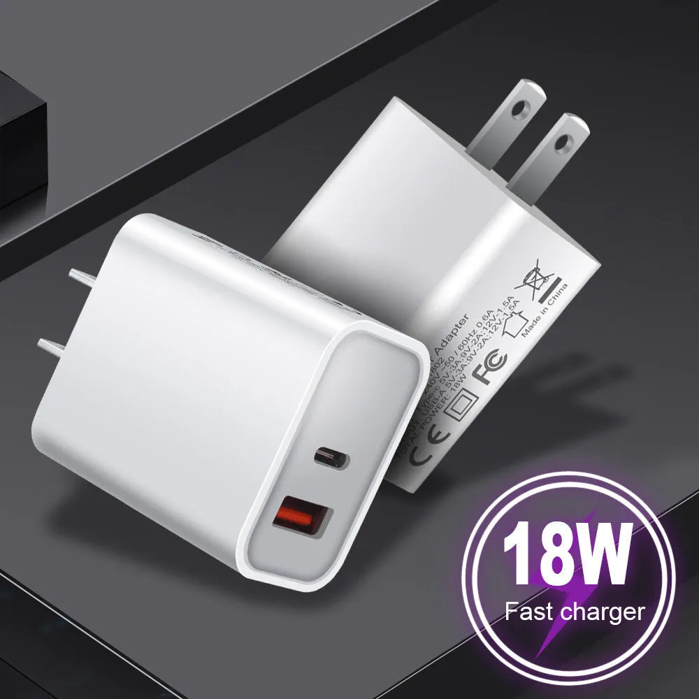 FDGAO 18W fast charging plug PD USB Type-C dual port charger for iPhone 12 white colour