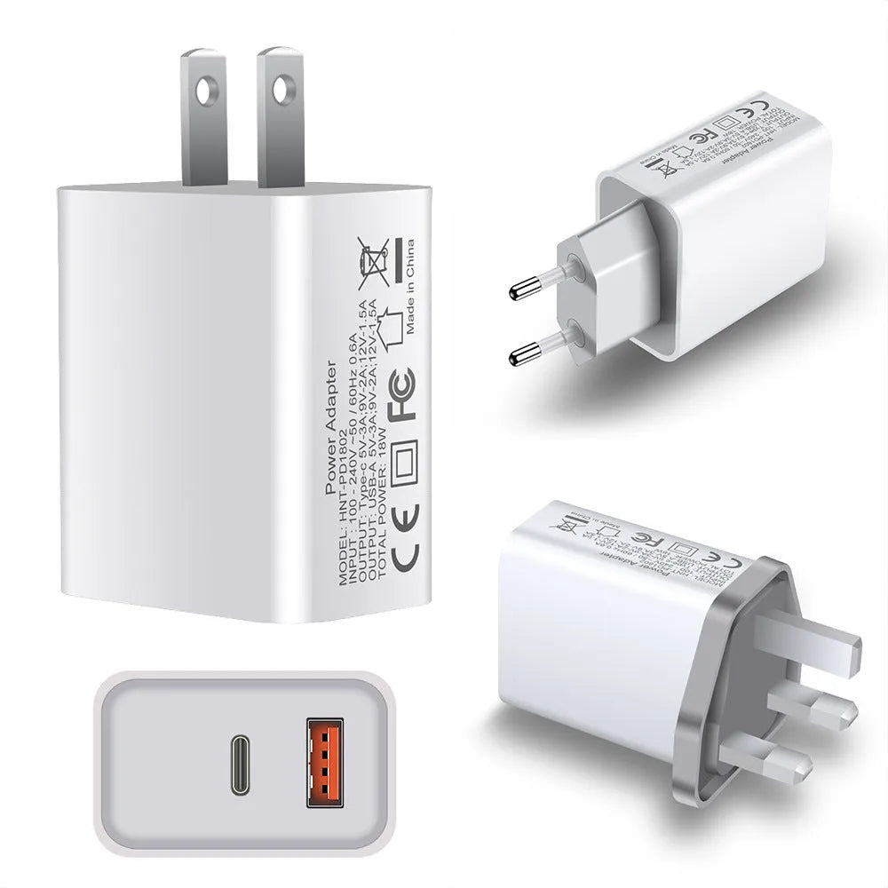 FDGAO 18W fast charging plug PD USB Type-C dual port charger for iPhone 12 white colour