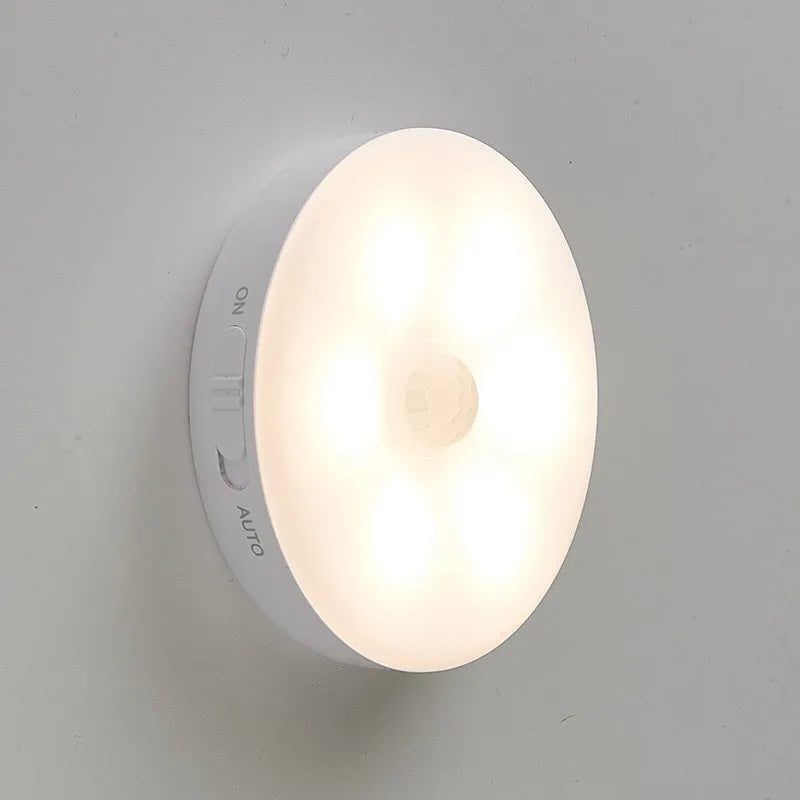 Wireless motion sensor LED light for automatic night-time illumination in cabinets and hallways