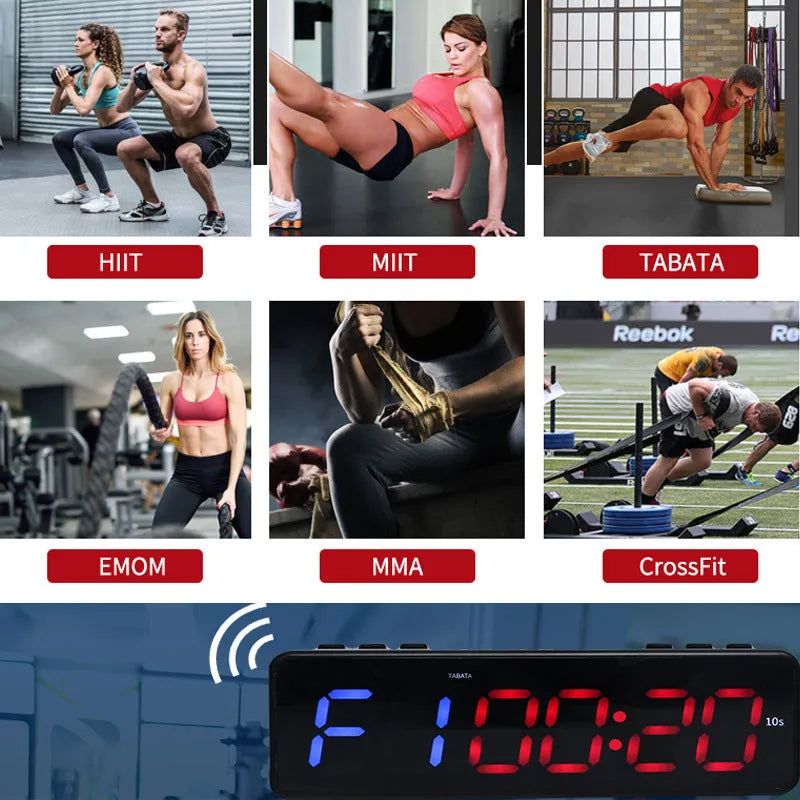Fitness exercise timer with magnetic suction showing seconds in blue, red, green, or white display