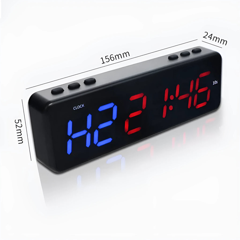 Fitness exercise timer with magnetic suction showing seconds in blue, red, green, or white display