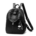 Black PU leather soft surface backpack with double straps showing 20-35L capacity and plain design