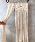 Perforated Nordic woven tassel partition curtain in white for doorway light shading