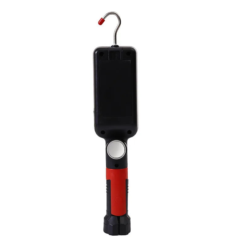Red COB LED work light with magnet hook and USB cable for camping and car maintenance