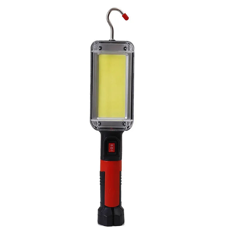 Red COB LED work light with magnet hook and USB cable for camping and car maintenance