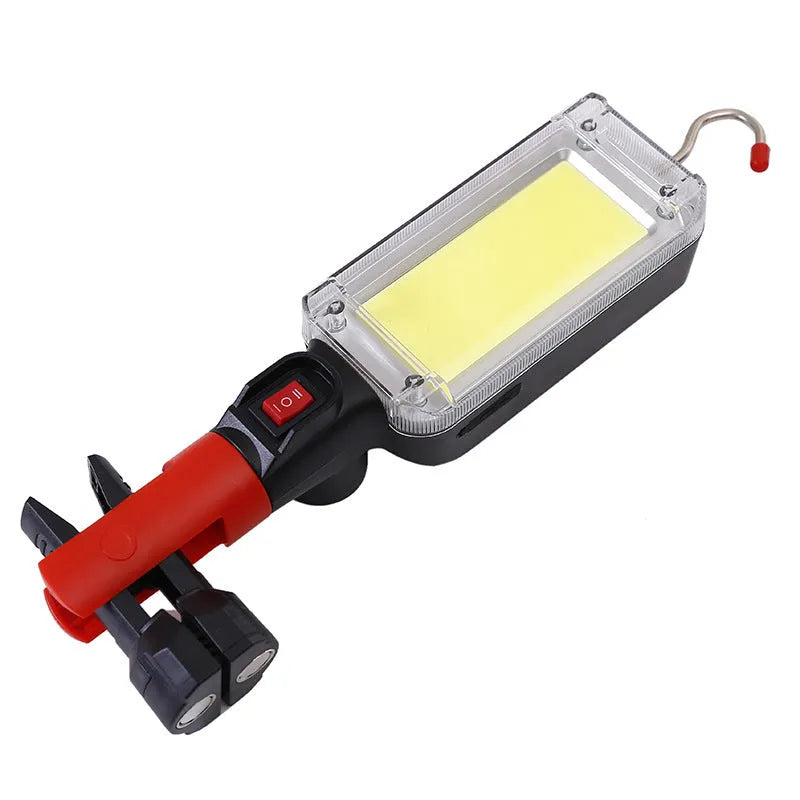 Red COB LED work light with magnet hook and USB cable for camping and car maintenance