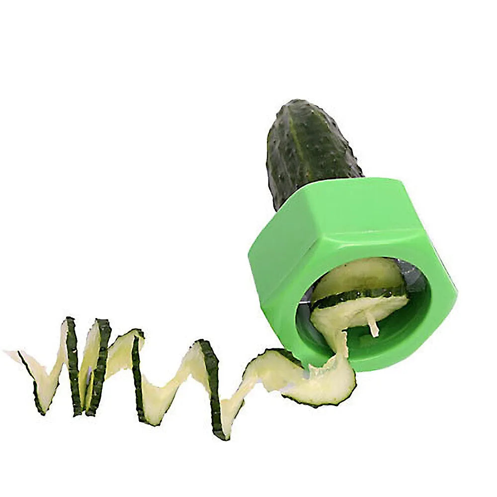 Yellow and green spiral vegetable cutter with 8cm diameter for slicing cucumbers