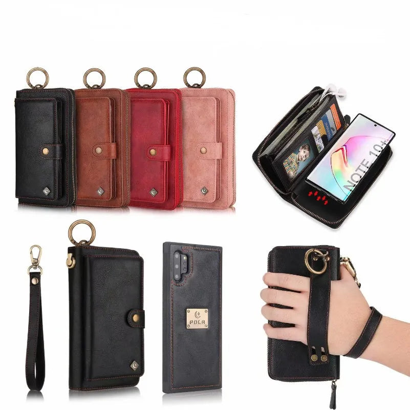 Black mobile phone zipper wallet in solid colour PU with zipper closure