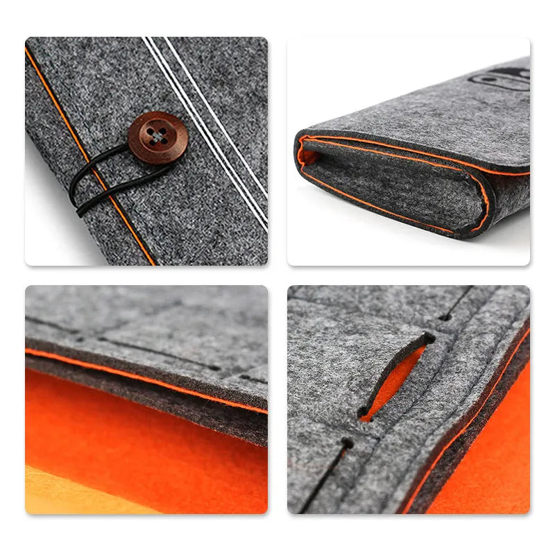 Black felt pouch for Nintendo Switch open to show console compartment and game card slots
