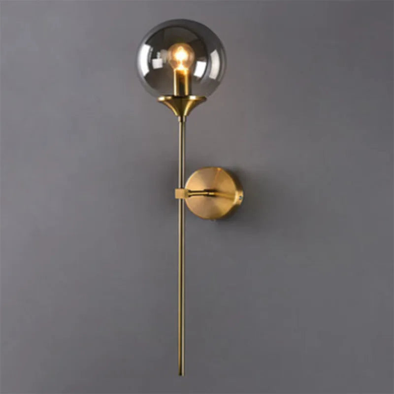 American simple glass shade bronze metal wall lamp with transparent glass, 15mm width, for corridor and staircase use