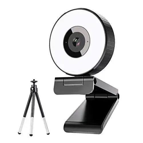 Black high-definition network computer camera with fill light and USB cable for indoor video conferencing