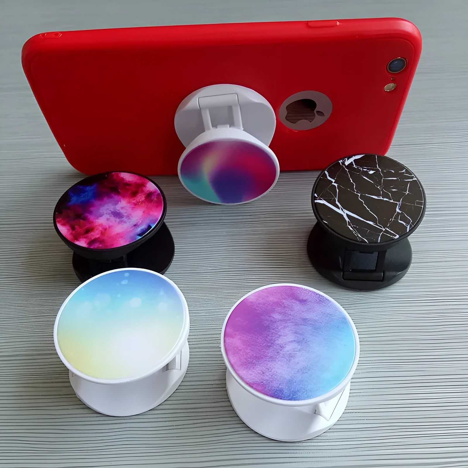 Folding desktop phone holder with thermal transfer printing option in multiple colours and styles
