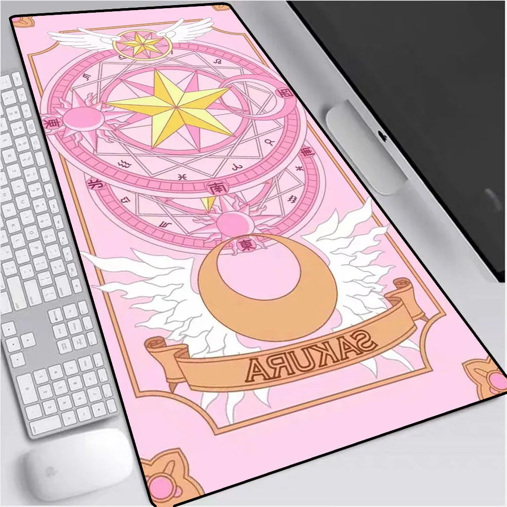 Sailor Moon non-slip desk mat with natural rubber back and fine cloth surface on a wooden desk