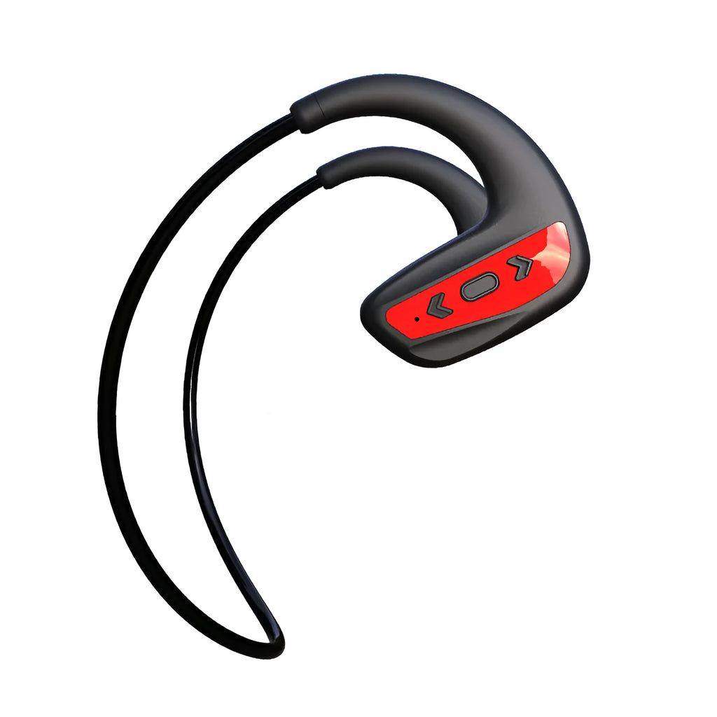 Suomijia SM608 waterproof swimming Bluetooth headset in black with head-mounted design and dual stereo earpieces