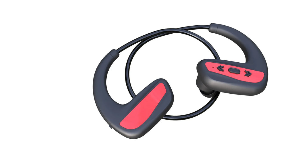 Suomijia SM608 waterproof swimming Bluetooth headset in black with head-mounted design and dual stereo earpieces