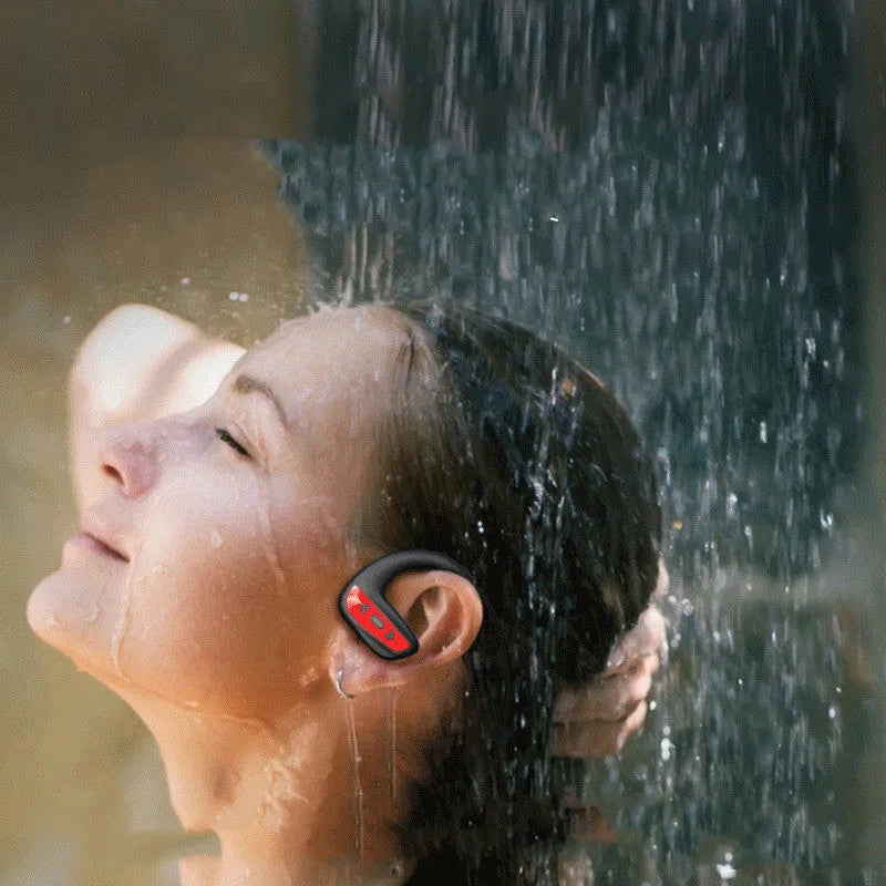Suomijia SM608 waterproof swimming Bluetooth headset in black with head-mounted design and dual stereo earpieces