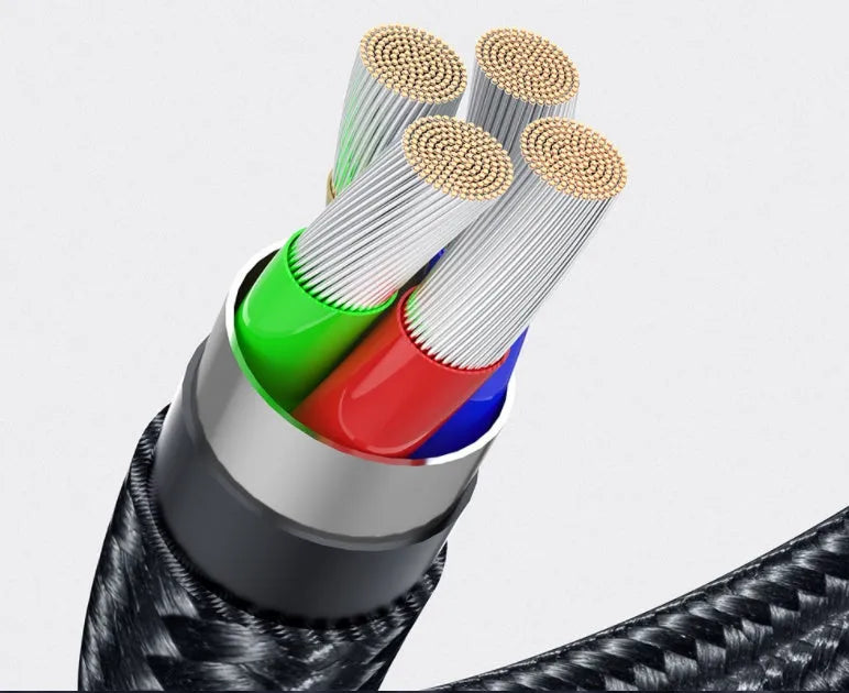 Essager black magnetic USB charging cable with rotating aluminium head and blue LED light on a white background.