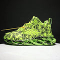 Men's camouflage pattern high-top basketball shoes with rubber sole, shown in multiple colour options
