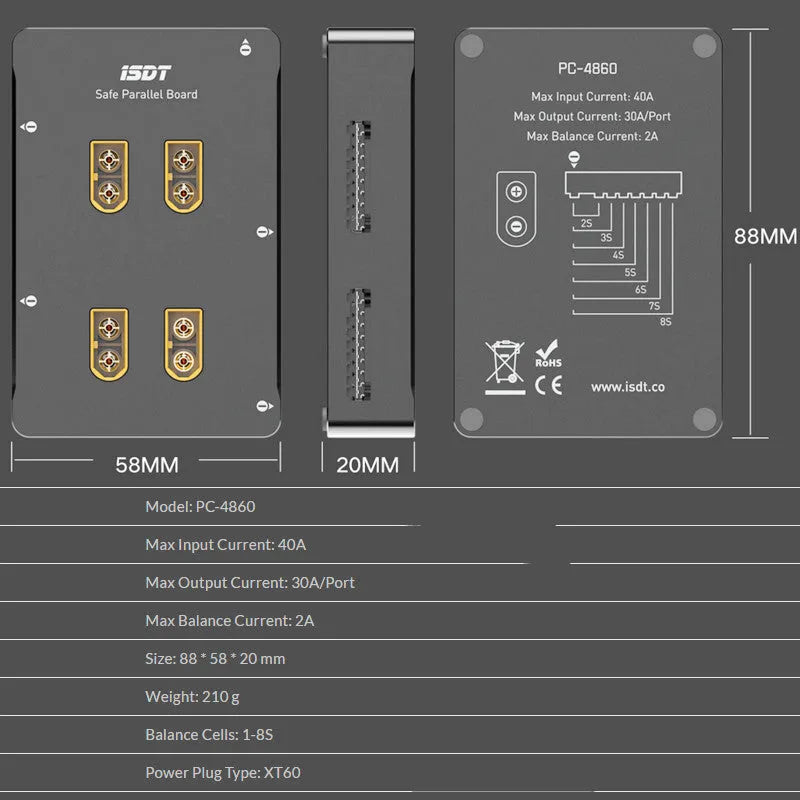 Grey parallel charging board for Astor electric toys with male connectors