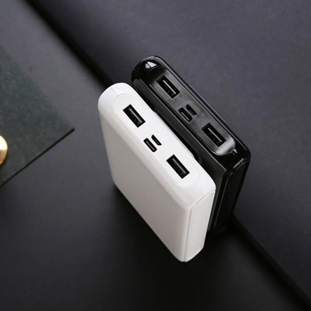 18650 6-cell DIY mobile charging bank case in black with Type-C and Micro USB ports, 22mm x 76mm x 150mm